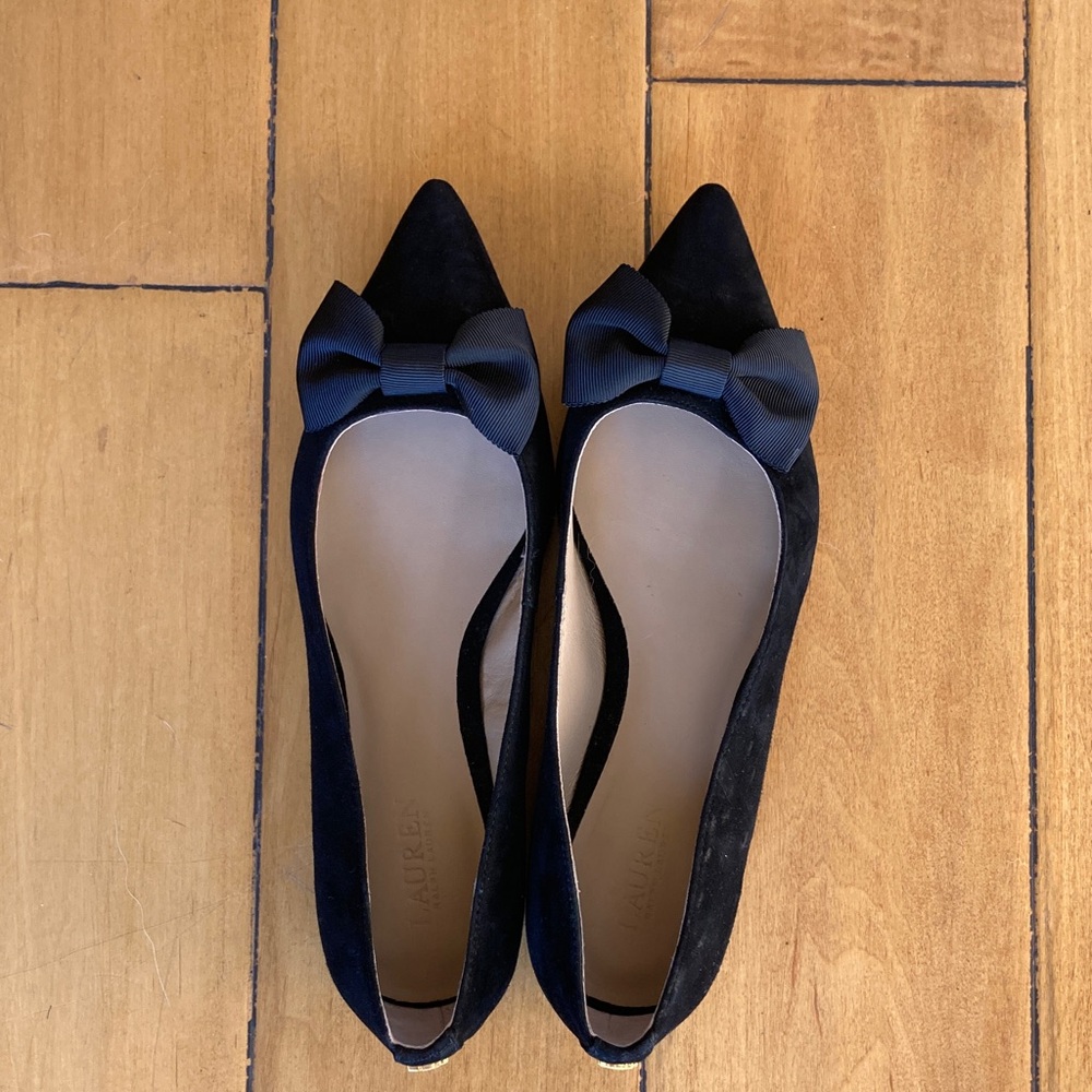 Ralph Lauren Black Suede Bow Flats